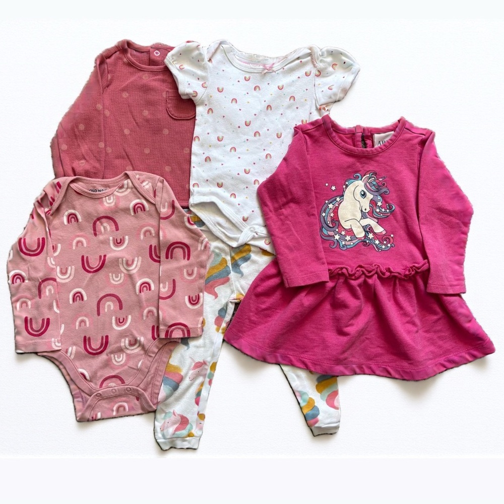 🌈 12-18M Pink Rainbow and Unicorn Baby Girl Bundle